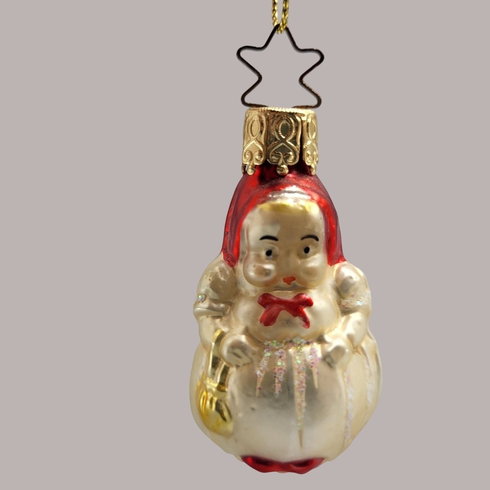 Vintage Inge Glas Blown Glass Ornament Hand Painted Mrs. Claus Germany Holiday